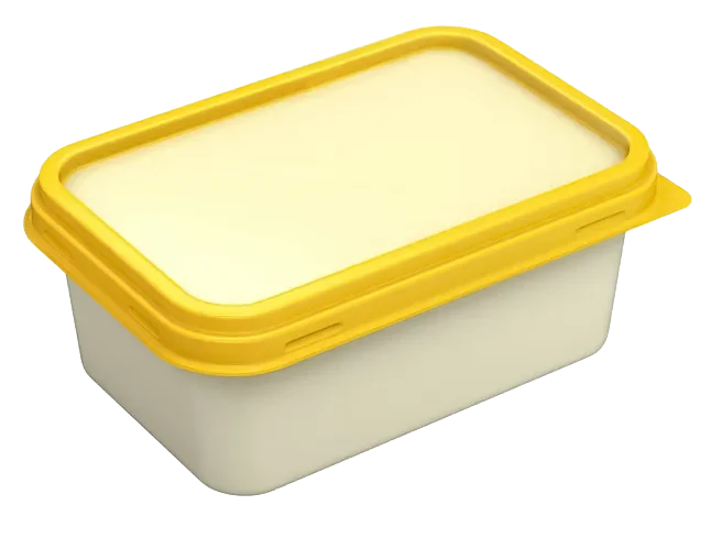 Preformed plastic tub with butter